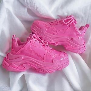 Barbie Pink BALENCIAGA Triple S - Shiny Latex Pink Rubber - Size EUR 36 / Size 6